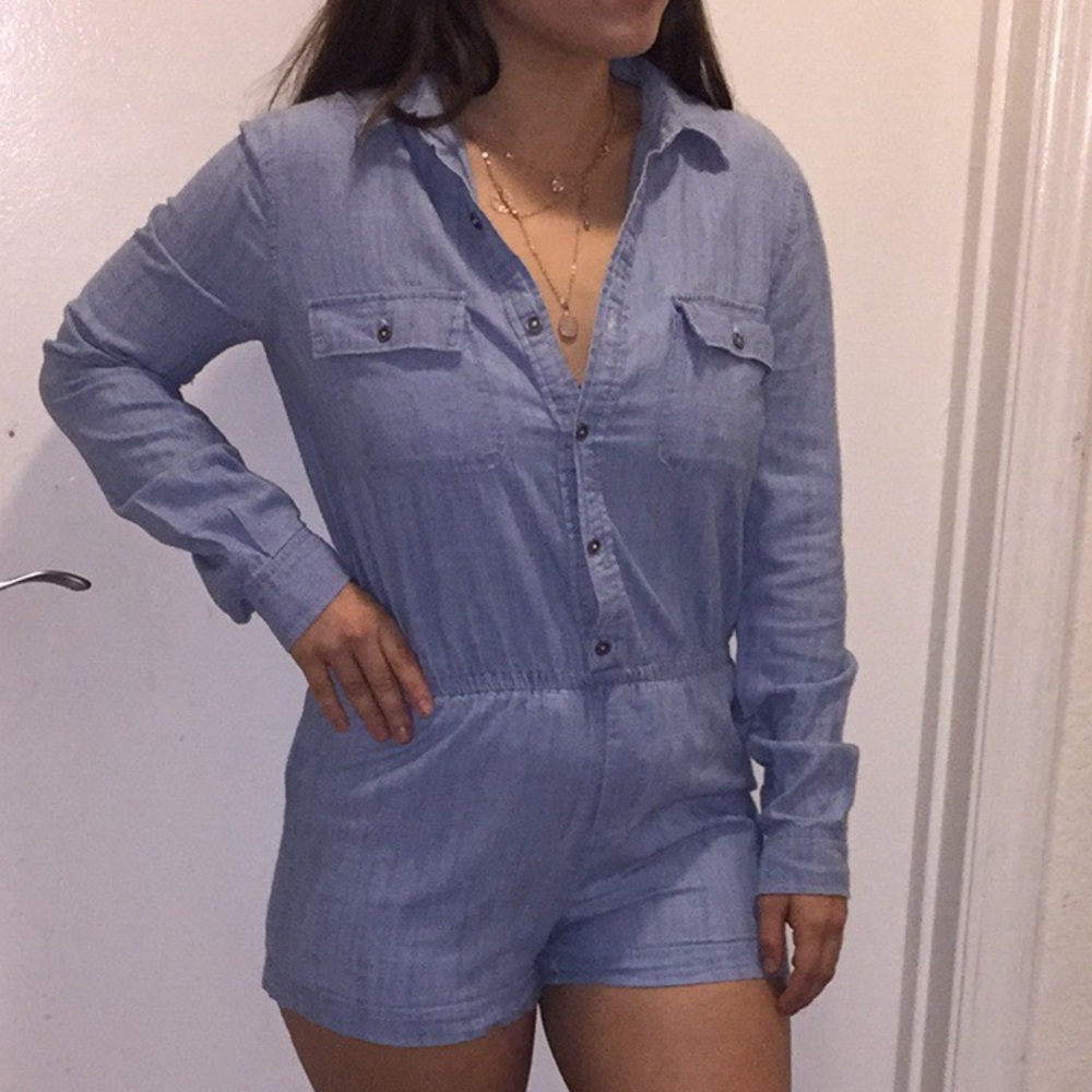 ✅SOLD // Denim Button down Romper - Picture 2 of 4
